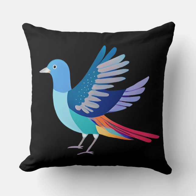 Blauer Vogel im schwarzen Hintergrund Kissen (Vorderseite)