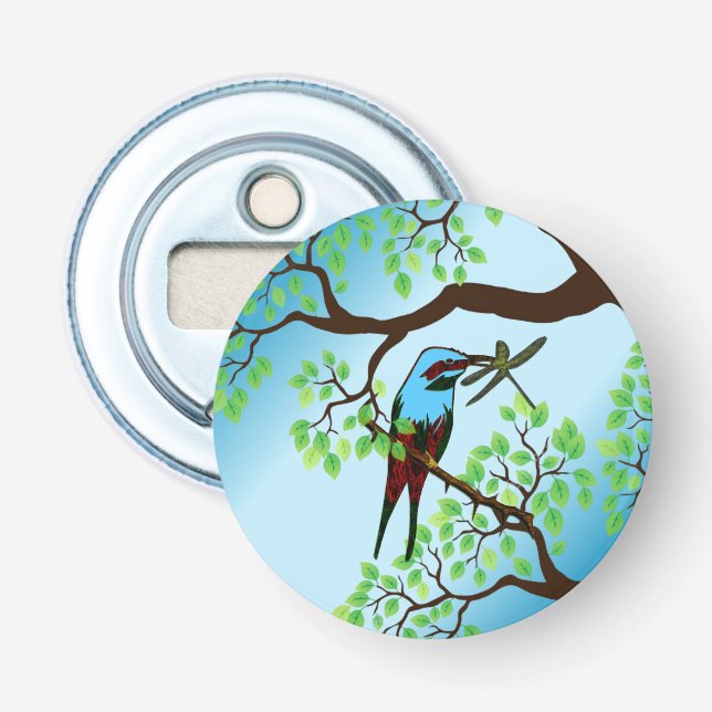 Blauer Vogel in Bäumen Flaschenöffner (Vorderseite)