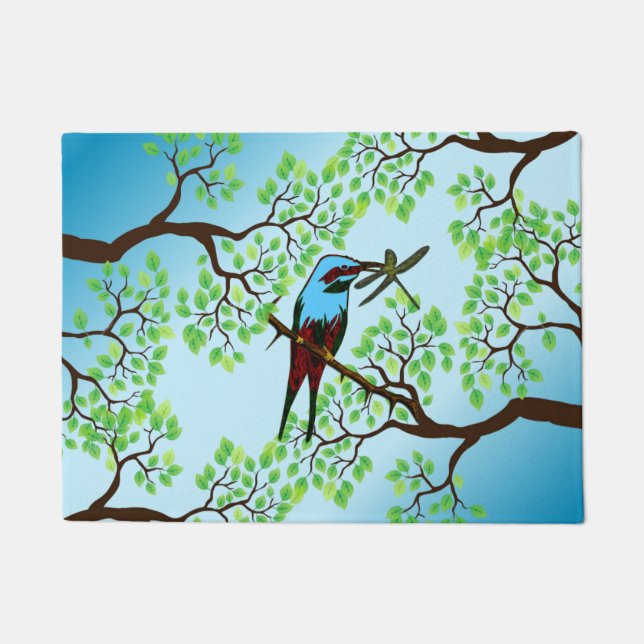 Blauer Vogel in Bäumen Fußmatte (Vorderseite)