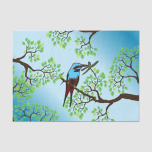 Blauer Vogel in Bäumen Seidenpapier