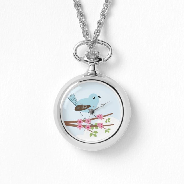 Blauer Vogel in Blossom Tree Niedlich Armbanduhr (Vorderseite)