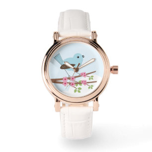 Blauer Vogel in Blossom Tree Niedlich Armbanduhr