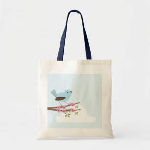Blauer Vogel in Blossom Tree Tragetasche