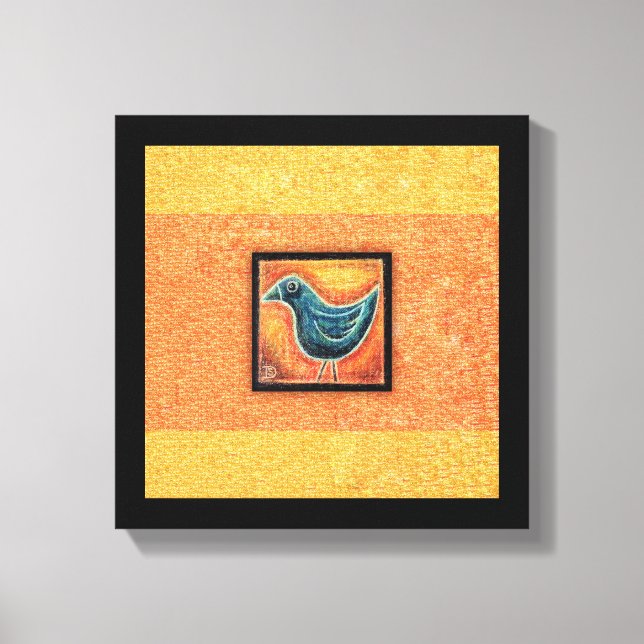 Blauer Vogel in Ölpastel Leinwanddruck (Vorderseite)