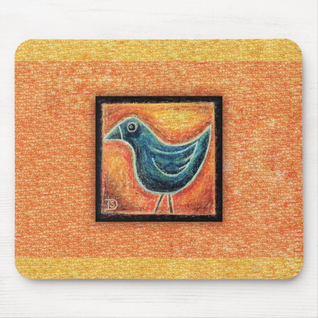 Blauer Vogel in Ölpastel Mousepad (Vorne)