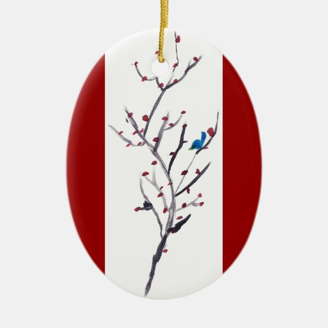 Blauer Vogel Keramik Ornament (Vorne)