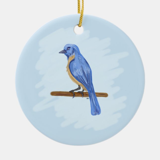 Blauer Vogel Keramikornament (Vorne)
