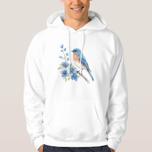 Blauer Vogel mit blauen Blumen Hoodie (Vorderseite)