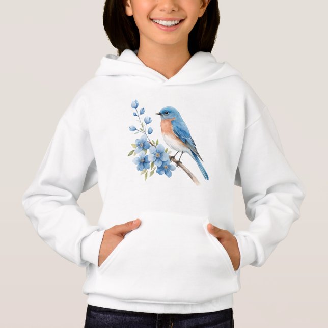 Blauer Vogel mit blauen Blumen Hoodie (Vorderseite)