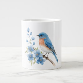 Blauer Vogel mit blauen Blumen Jumbo-Tasse