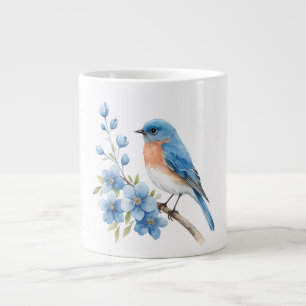 Blauer Vogel mit blauen Blumen Jumbo-Tasse