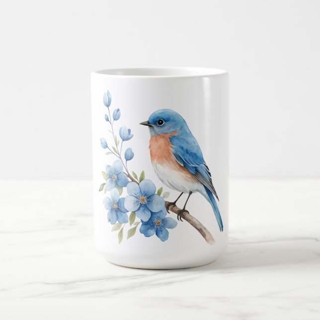 Blauer Vogel mit blauen Blumen Kaffeetasse (Mittel)