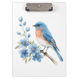 Blauer Vogel mit blauen Blumen Klemmbrett