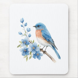 Blauer Vogel mit blauen Blumen Mousepad