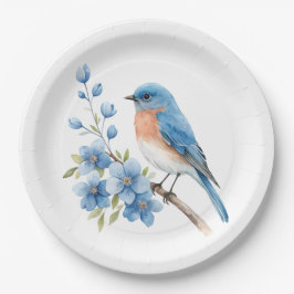 Blauer Vogel mit blauen Blumen Pappteller
