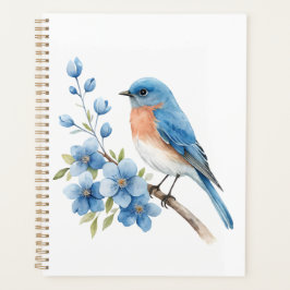 Blauer Vogel mit blauen Blumen Planer