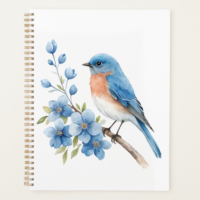 Blauer Vogel mit blauen Blumen Planer (Vorderseite)