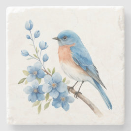 Blauer Vogel mit blauen Blumen Steinuntersetzer