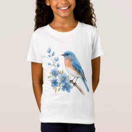 Blauer Vogel mit blauen Blumen T-Shirt