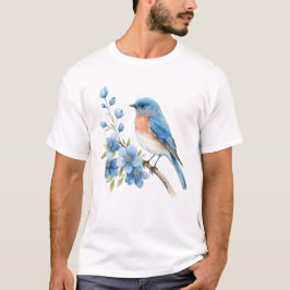 Blauer Vogel mit blauen Blumen T-Shirt