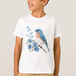 Blauer Vogel mit blauen Blumen T-Shirt