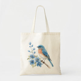 Blauer Vogel mit blauen Blumen Tragetasche