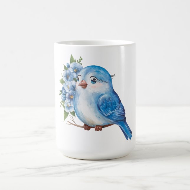 Blauer Vogel mit Blume Kaffeetasse (Mittel)