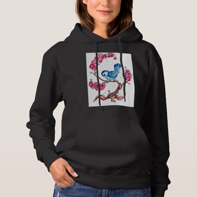 Blauer Vogel mit Kirschblüten Hoodie (Vorderseite)