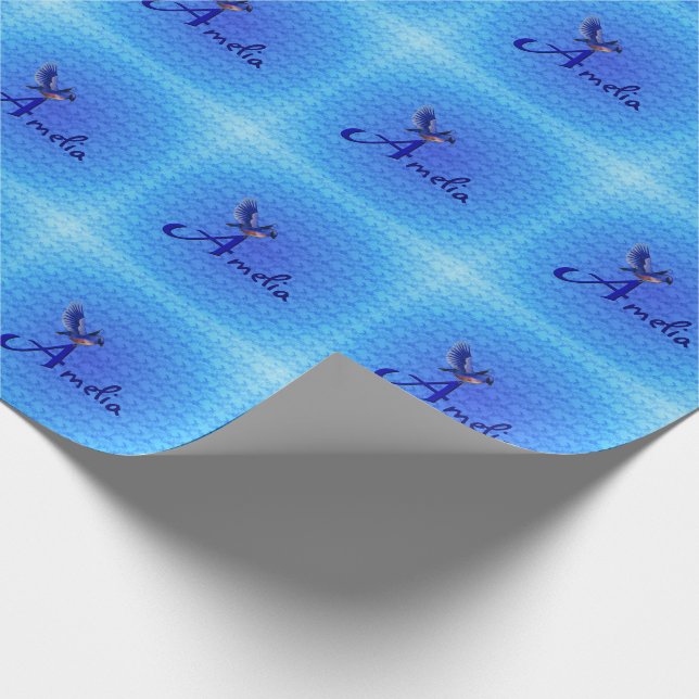 Blauer Vogel Monogramm Anfangsbuchstabe A Personal Geschenkpapier (Ecke)