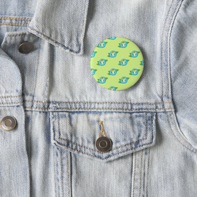 Blauer Vogel Nester farbenfrohe Eier Grüne Blätter Button (Beispiel)
