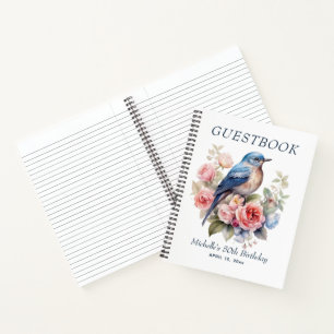 Blauer Vogel Rosa Blumen 50. Geburtstag  Notizbuch