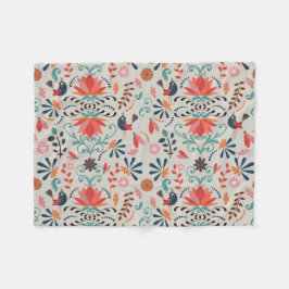 Blauer Vogel rote Blume Fleecedecke