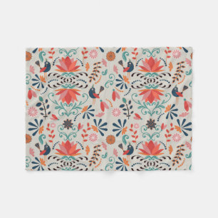 Blauer Vogel rote Blume Fleecedecke