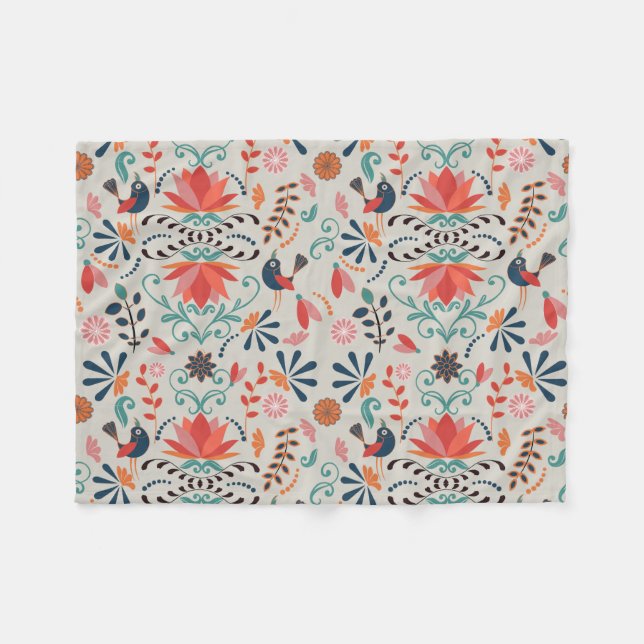 Blauer Vogel rote Blume Fleecedecke (Vorderseite (Horizontal))