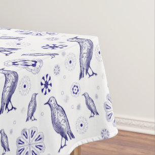 Blauer Vogel und Blume nahtlos Tischdecke