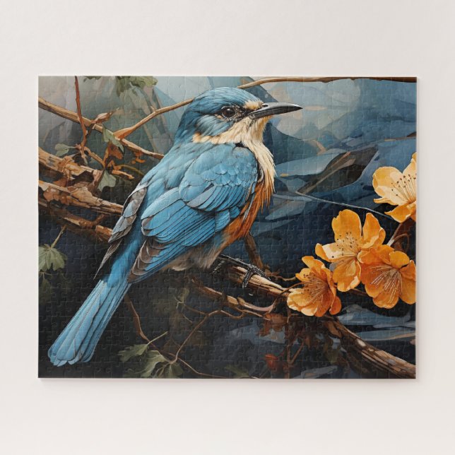 Blauer Vogel und Gelbe Blumen Puzzle (Horizontal)