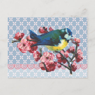 Blauer Vogel und Kirschblossom Postkarte