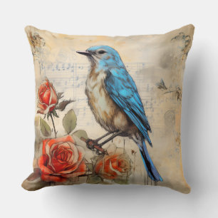 Blauer Vogel und Rose 1 Kissen