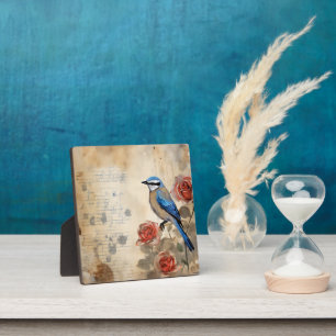 Blauer Vogel und Rosen 3 Fotoplatte