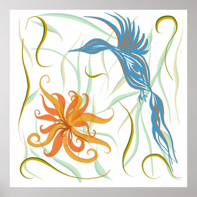 Blauer Vogel und Vogel des Paradieses Poster (Vorne)