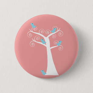 Blauer Vogel Vögel in einem Baum Weißer Baum Rosa Button