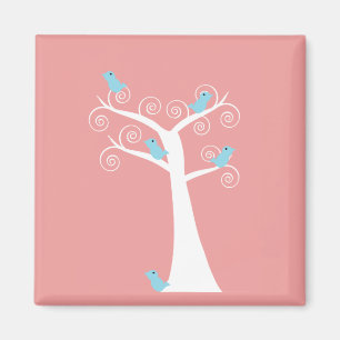 Blauer Vogel Vögel in einem Baum Weißer Baum Rosa Magnet
