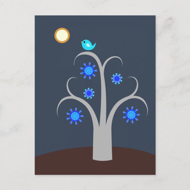Blauer Vogel, Vollmond-Postkarte Postkarte (Vorderseite)