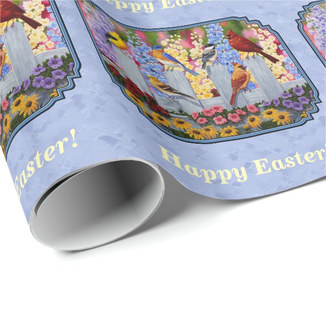 Blauer Vogelblumengarten Geschenkpapier (Rolleneckpunkt)