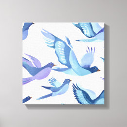 Blauer Vogelflug | Moderne Aquarellmalerei Leinwanddruck