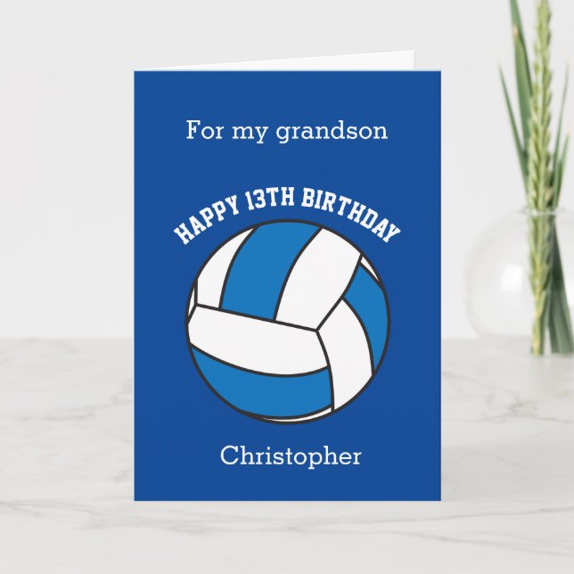 Blauer Volleyball 13. Geburtstag Karte (Vorderseite)
