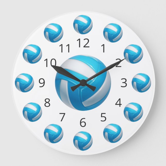 Blauer Volleyball-Atom mit Zahlen Große Uhr (Vorderseite)