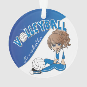 Blauer Volleyball-Diva-Mädchen-Spieler Ornament