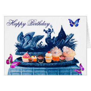 BLAUER WAGEN DER SCHWÄNE UND CUPCAKES ZUM GEBURTST