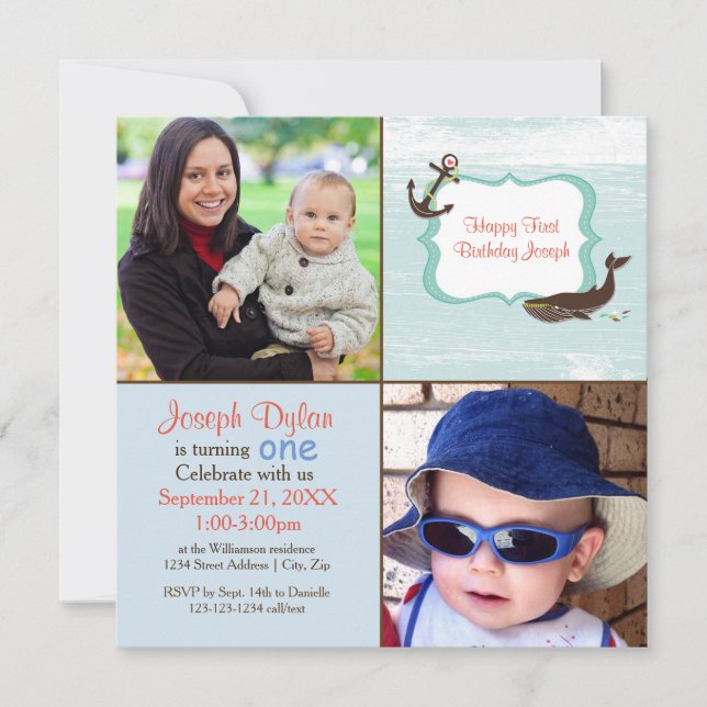 Blauer Wal 2 Foto Kinder - Einladung zum Geburtsta (Vorderseite)